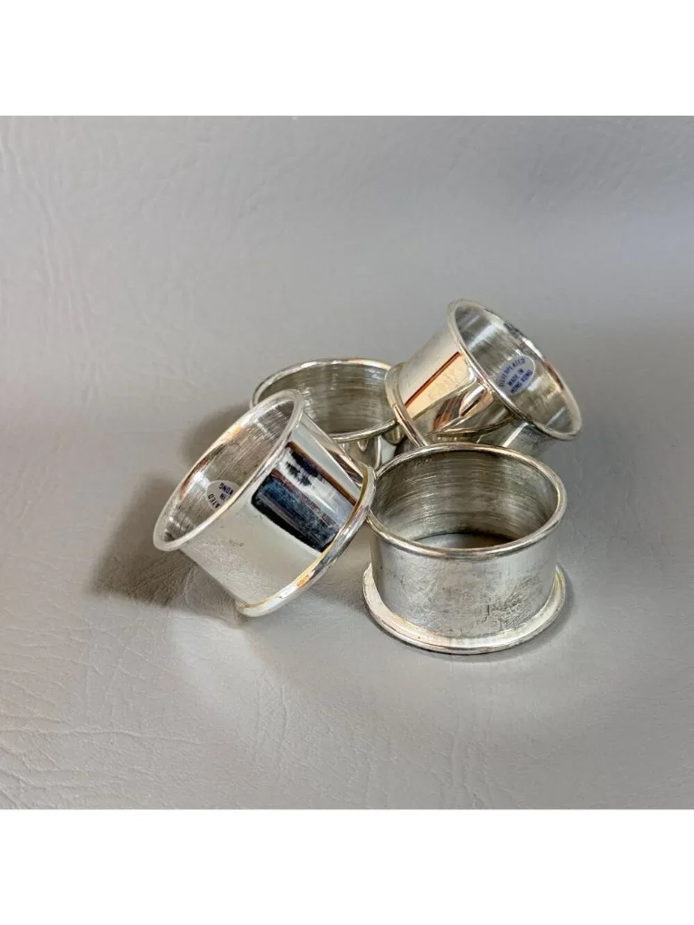 Vintage Silver Plated Napkin Ring Set 4pc Cylindrical Holiday Table Decor